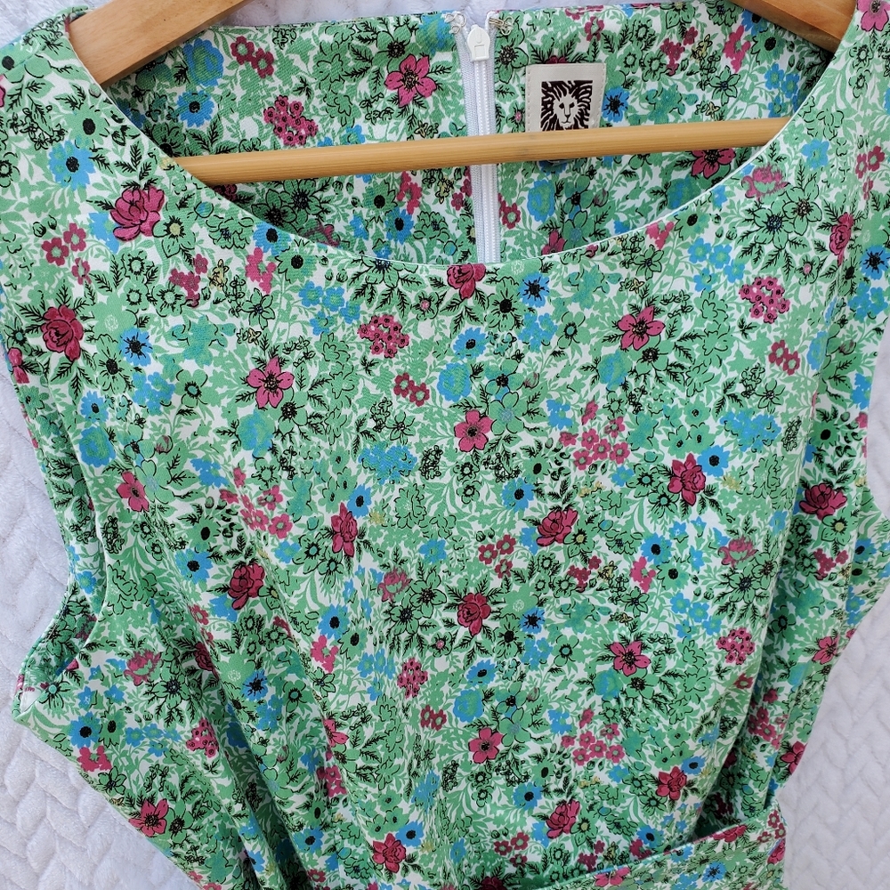 ANNE KLEIN Green Floral A-Line Fit & Flare Dress Size 10 - Picture 4 of 16